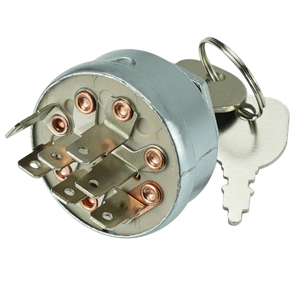 Ignition starter switch with two keys, silver housing and terminal pins