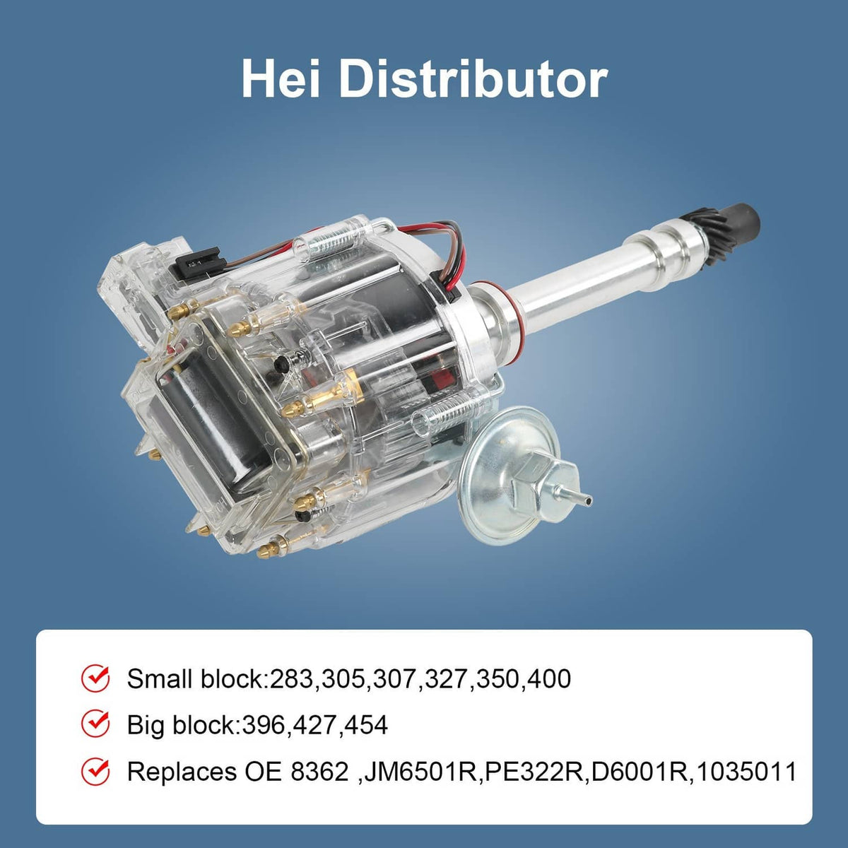 HEI distributor with transparent housing, round vacuum canister, and electrical connector