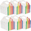 Kids birthday favor treat boxes, white with colorful polka dots and rainbow stripes (set of boxes).