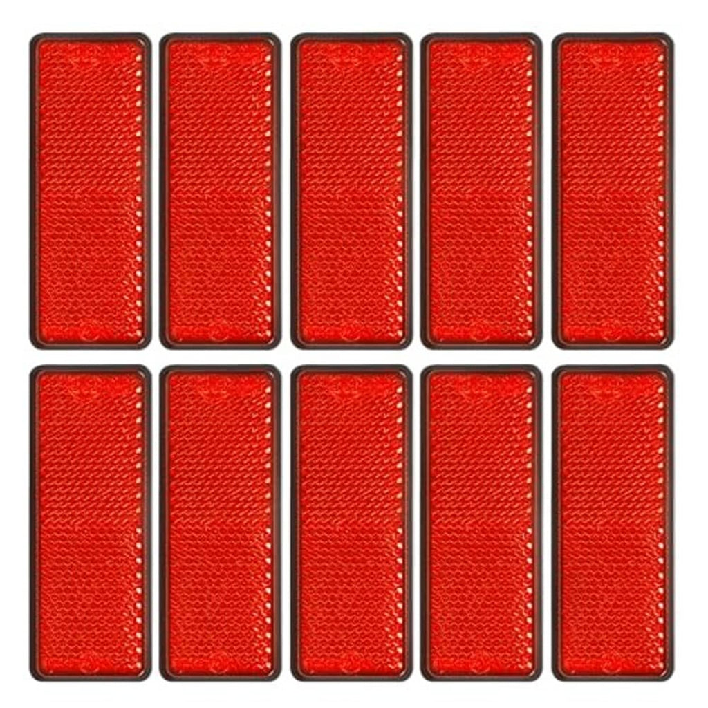 Set of 10 red rectangle reflectors with black border, arranged in two rows