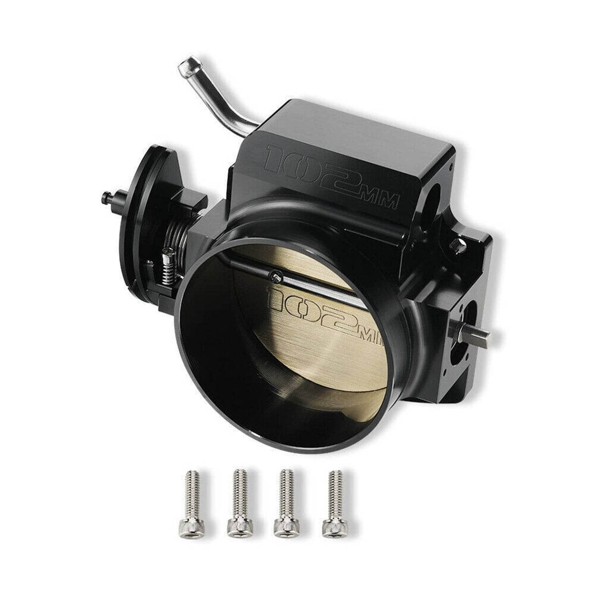 102mm throttle body with black housing, silver tube and four mounting screws