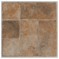 Stone-look vinyl floor tile sheet, warm brown and beige square tiles pattern