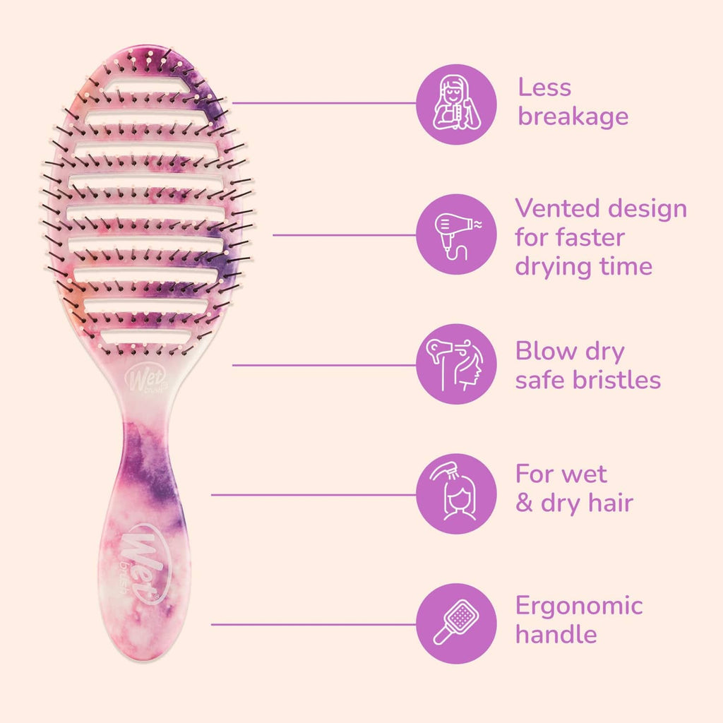 Pink vented paddle hairbrush with heat-safe bristles and ergonomic handle