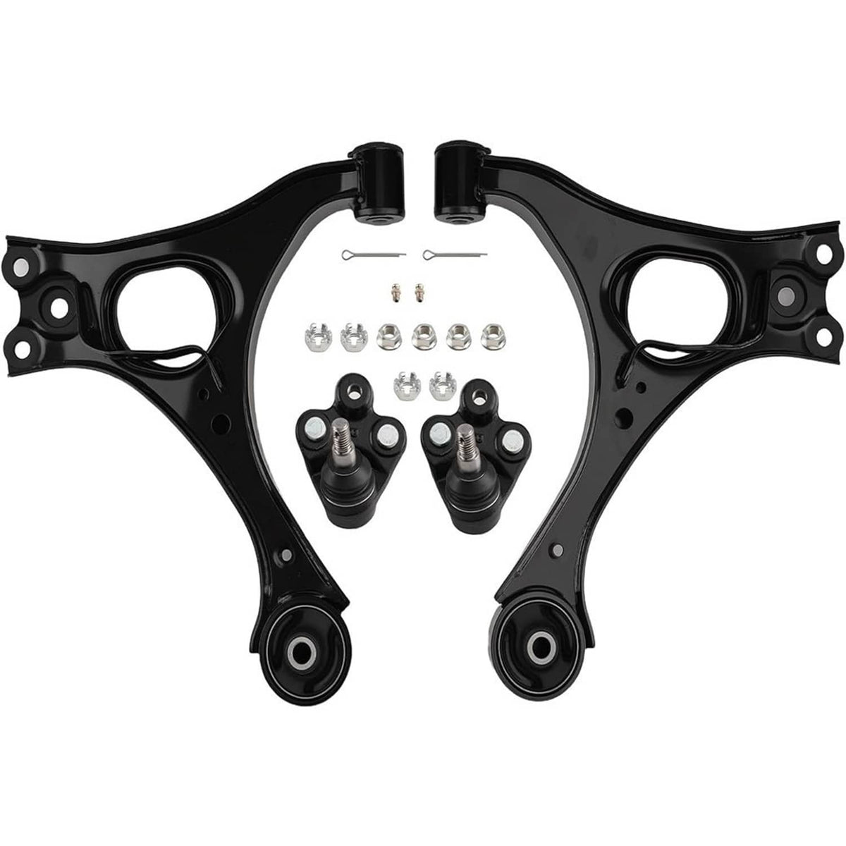 Black front lower control arms with ball joints and mounting hardware set