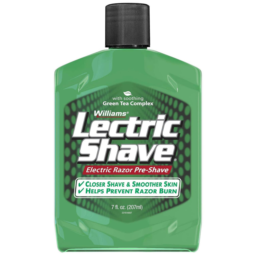 Green electric razor pre-shave liquid bottle with black cap