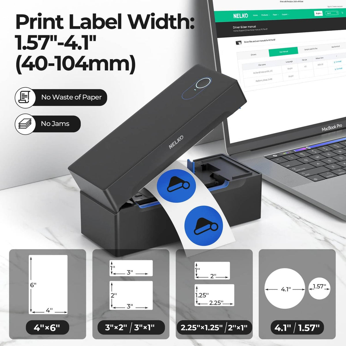 Black thermal shipping label printer with adjustable label width guides