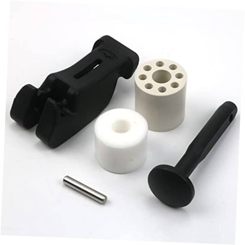 Billet front storage rack latch kit: black latch, white spacers, metal pin