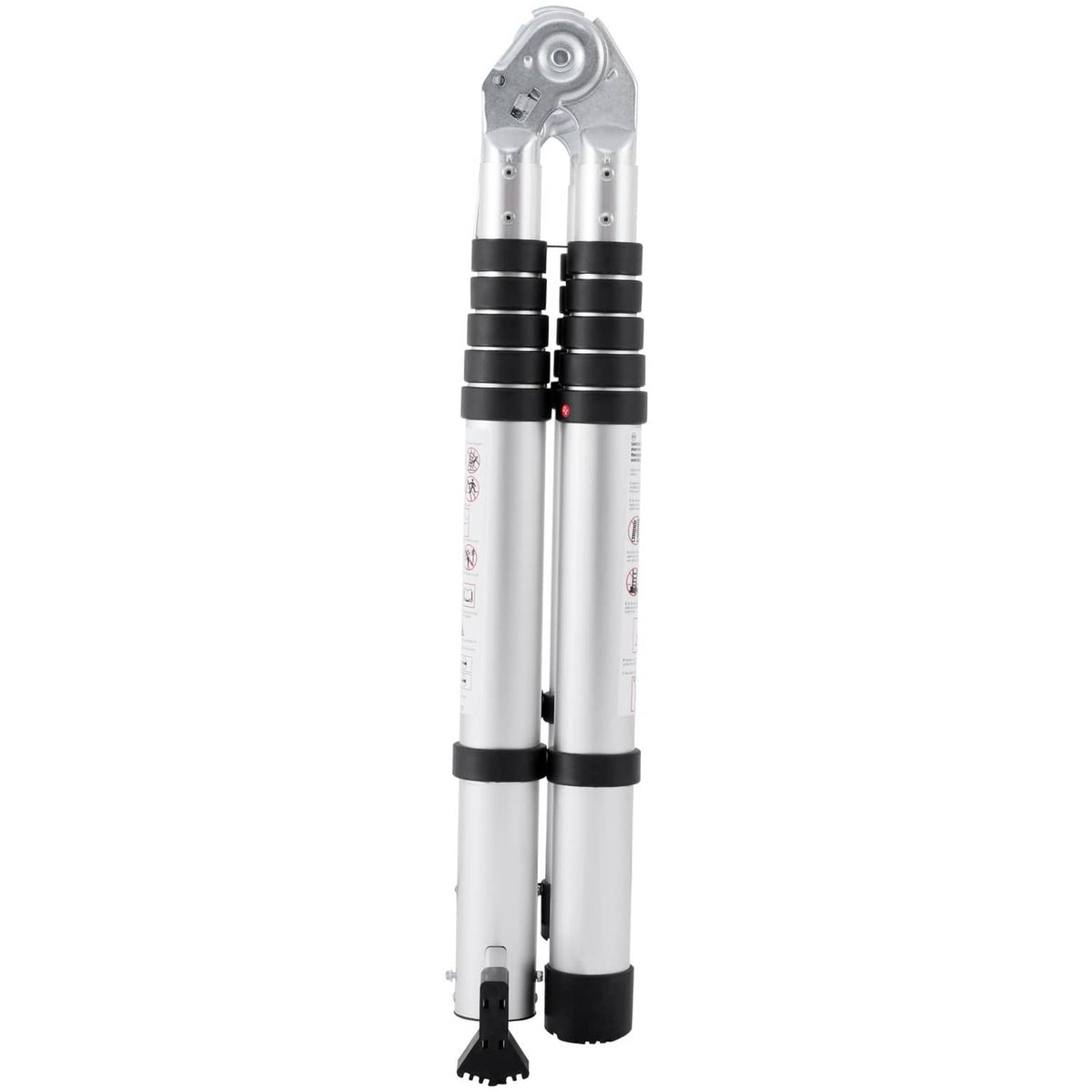 12.5 ft A-frame telescopic aluminum ladder with stabilizer bar, silver and black