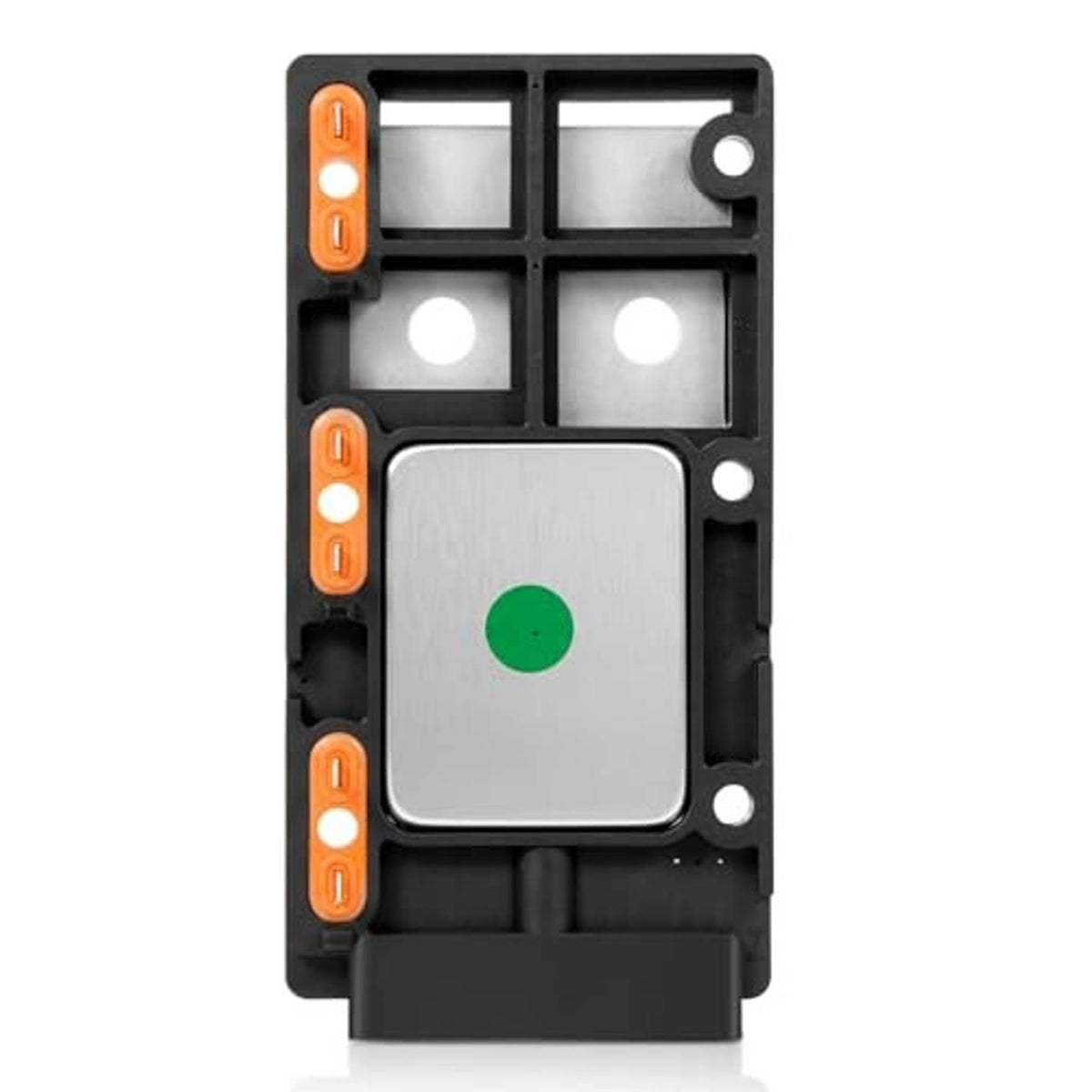 Ignition control module with gray cover plate, green dot, and orange side terminal strips