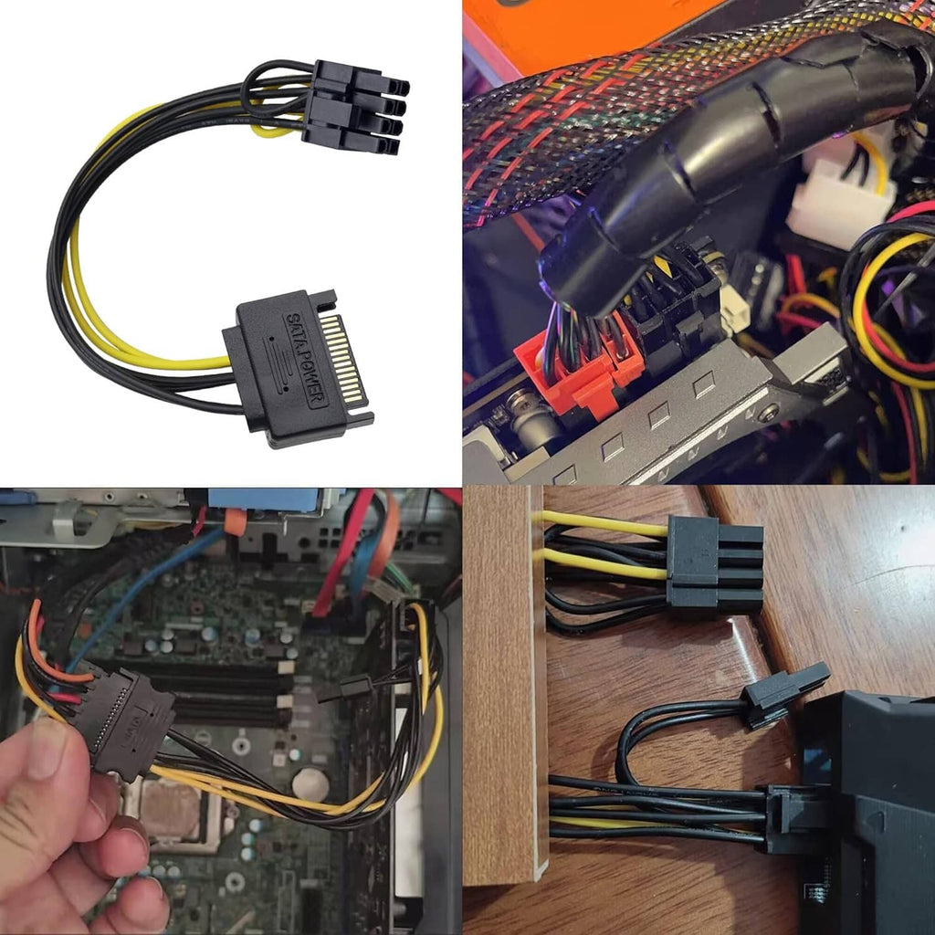 SATA to PCIe 6+2 pin power splitter cable with female connectors, 2-pack
