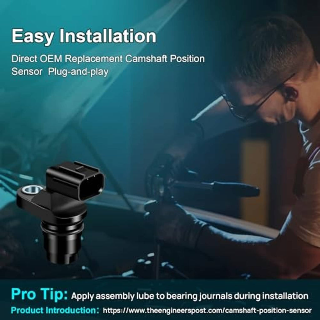 Camshaft position sensor with 3-pin plug shown during easy installation concept