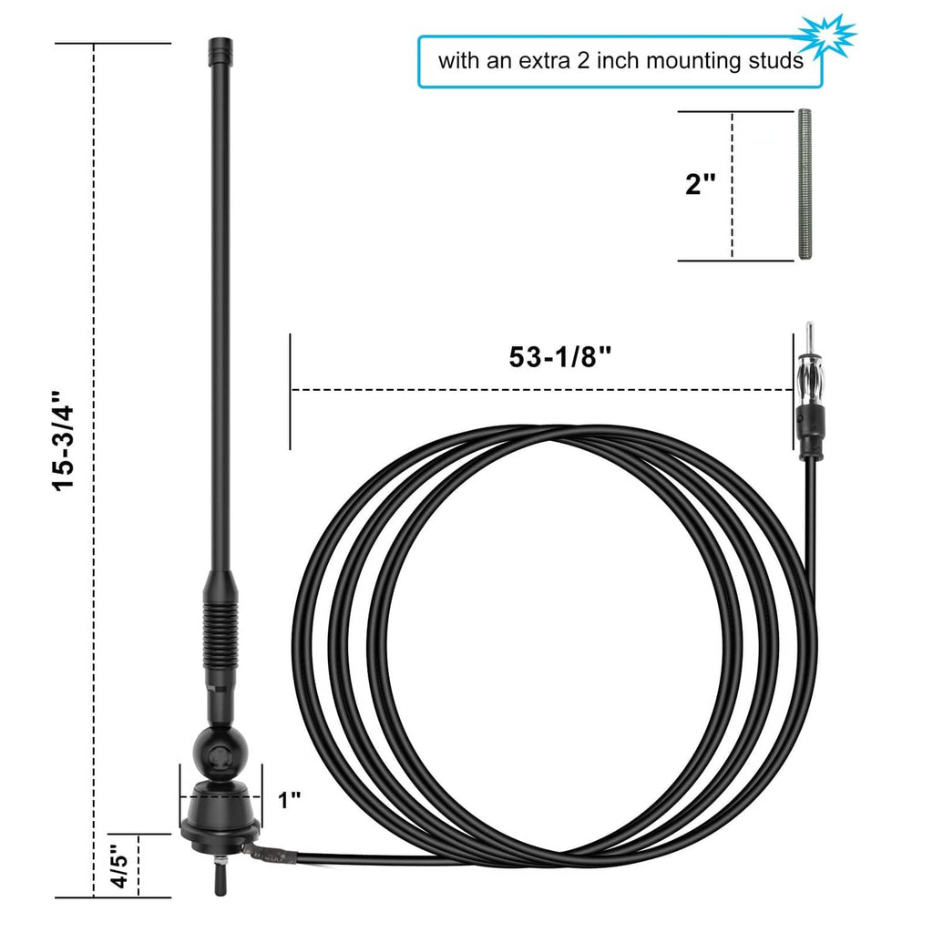 Marine AM/FM antenna kit with mounting studs and coiled black wire