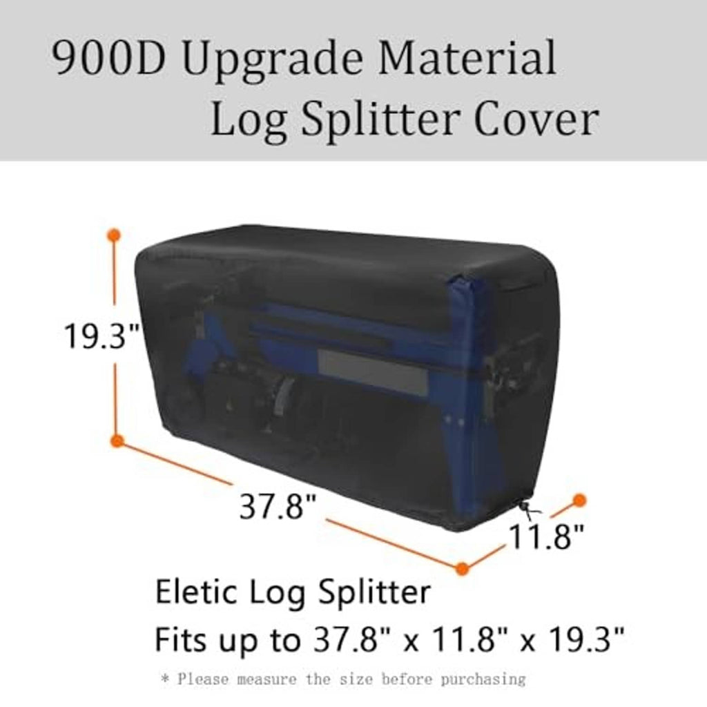 Black log splitter cover sized to fit up to 37.8 x 11.8 x 19.3 in