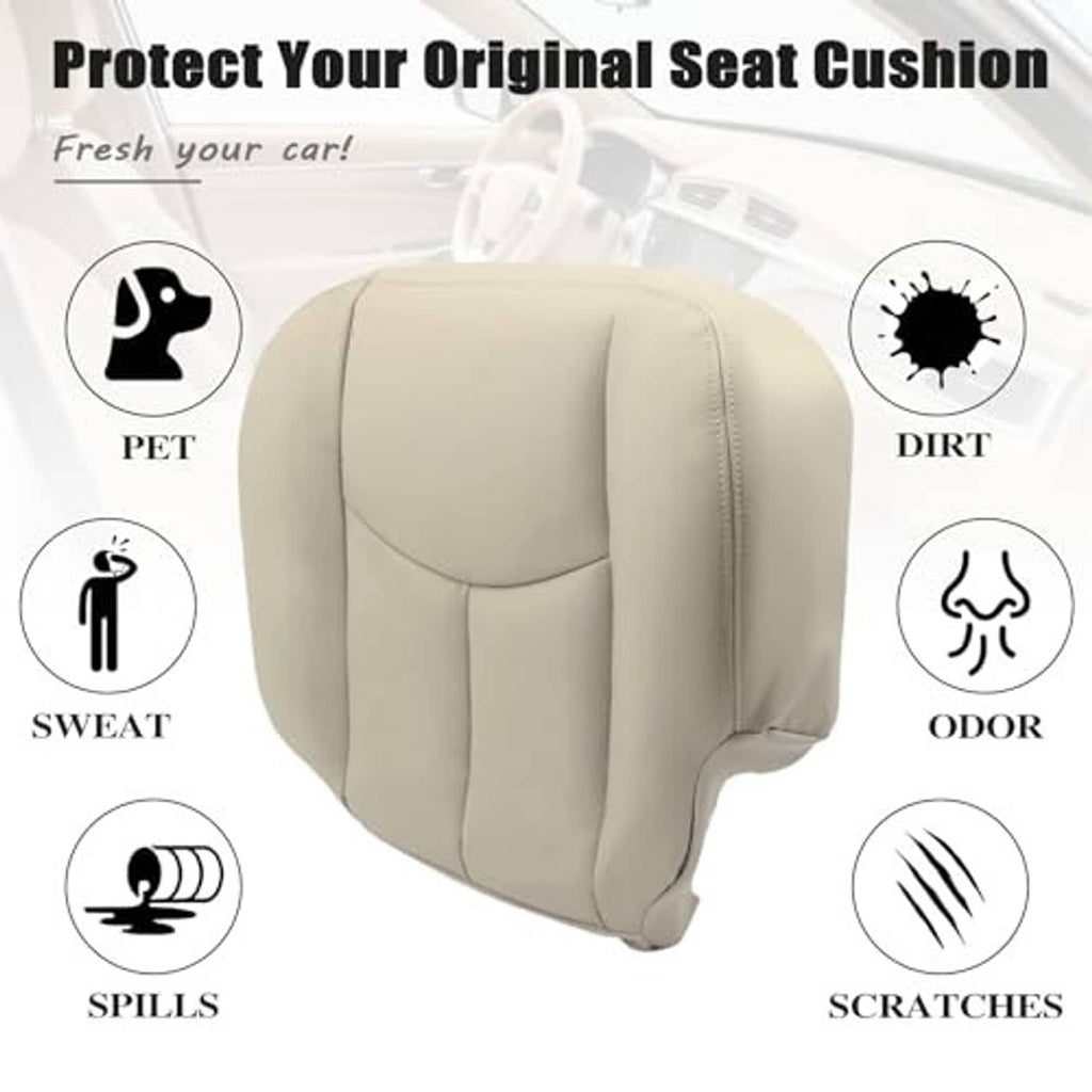 Light tan seat cushion cover with contoured back panel and side bolster stitching