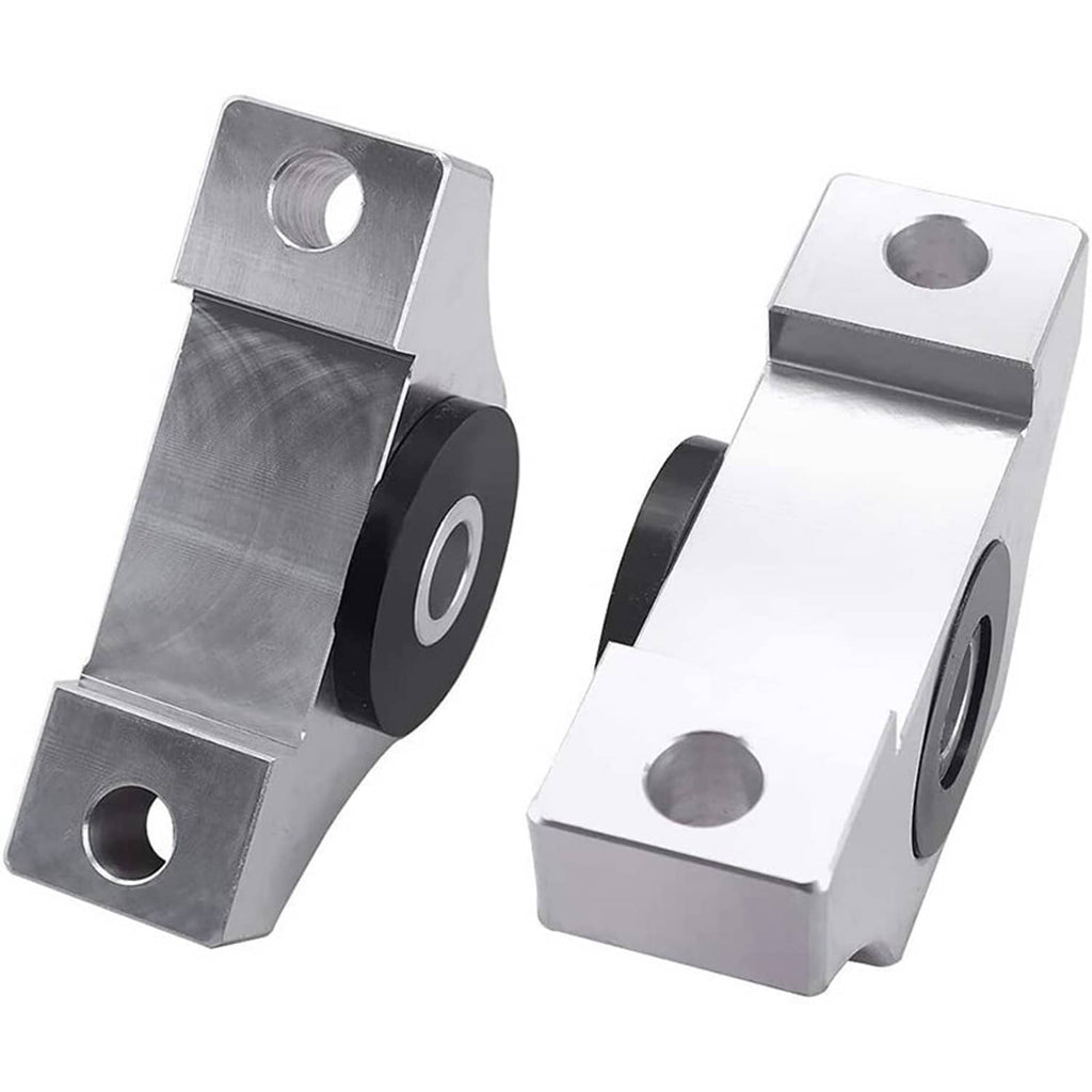 Pair of engine motor mount brackets with black rubber inserts and circular bolt holes