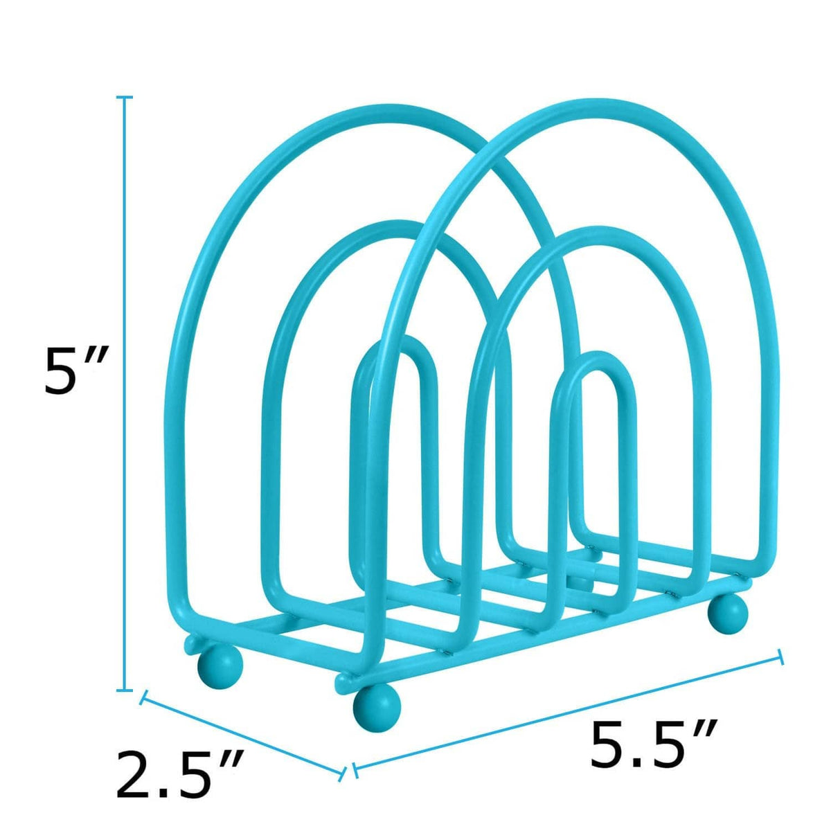 Turquoise arc napkin holder size marked 5 in tall, 5.5 in wide, 2.5 in deep.