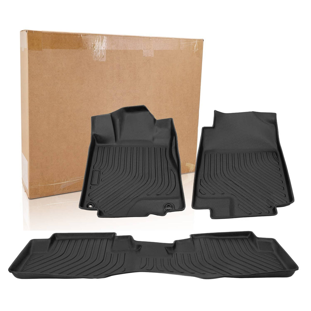 3-piece black TPE floor mat set, front mats with deep channel grooves and lip edges
