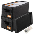 Black 2-pack fabric CD storage boxes with pullout label windows and top CD sleeves