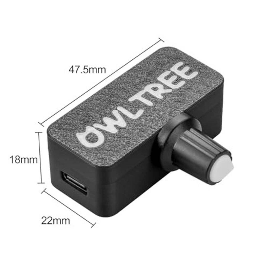 OWLTREE PWM fan controller with knob; dimensions 47.5mm x 22mm x 18mm