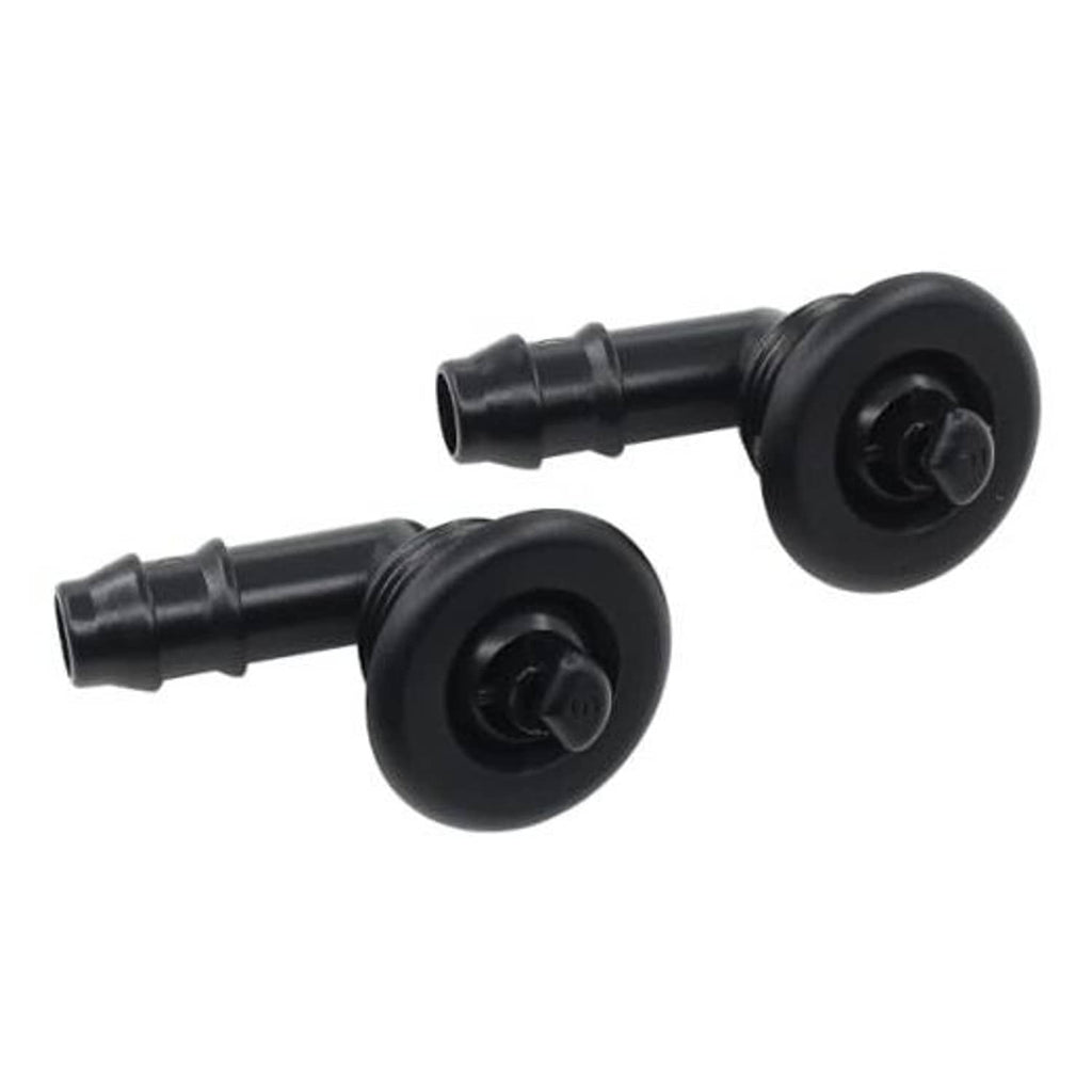 Pair of black headlight washer nozzle sprayer jets with angled outlets