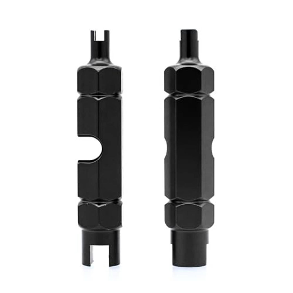Two black Presta valve core removal tools with hex-ended design for easy core removal