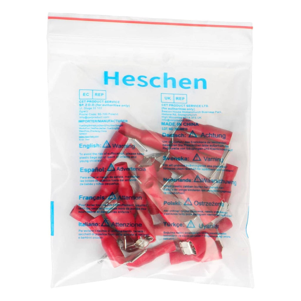 Piggyback spade crimp terminal connectors, red insulated, bag of 25