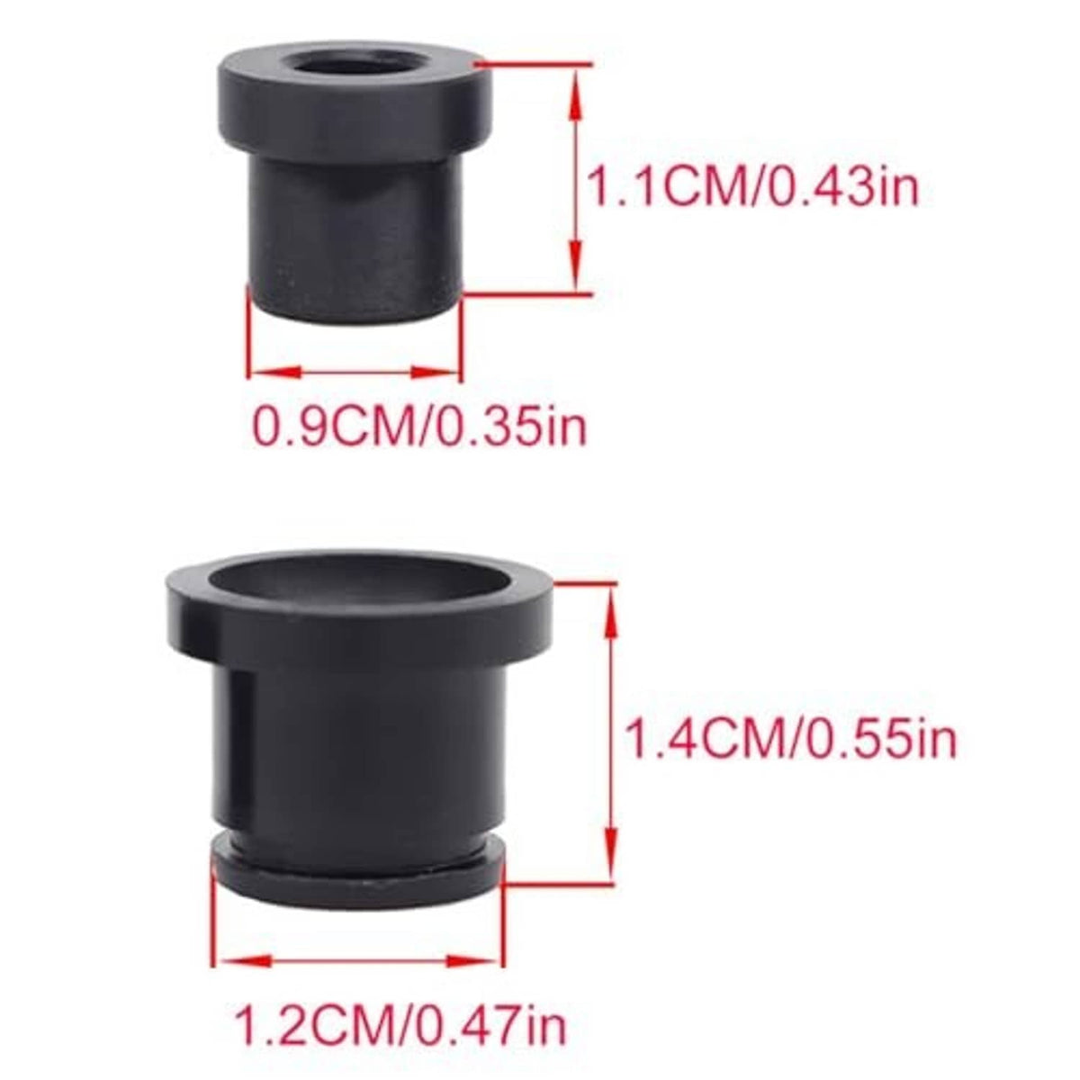 Black shift cable bushing sleeves with red size dimension markings on diagram