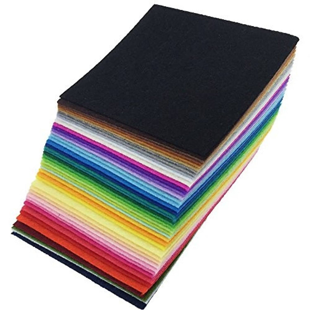 Felt fabric squares stack with black top and rainbow striped bottom layers