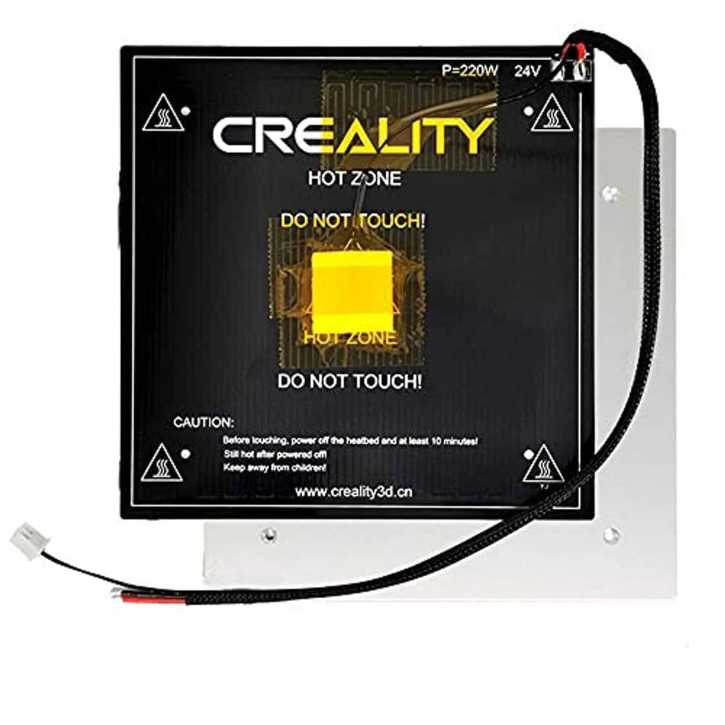 Black heated printer bed replacement with attached cable and 24V connector