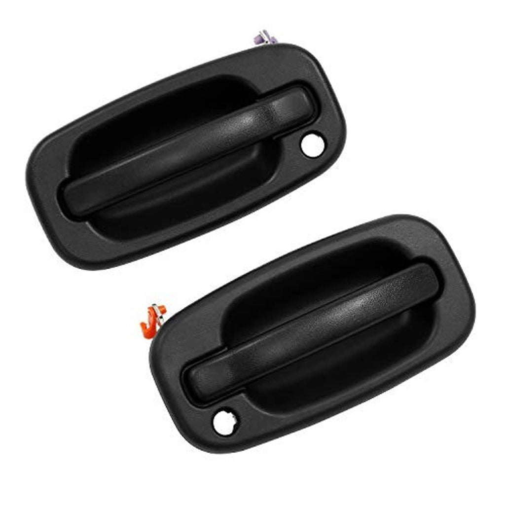 Black exterior door handle pair with recessed grip and mounting keyhole, 2-pack
