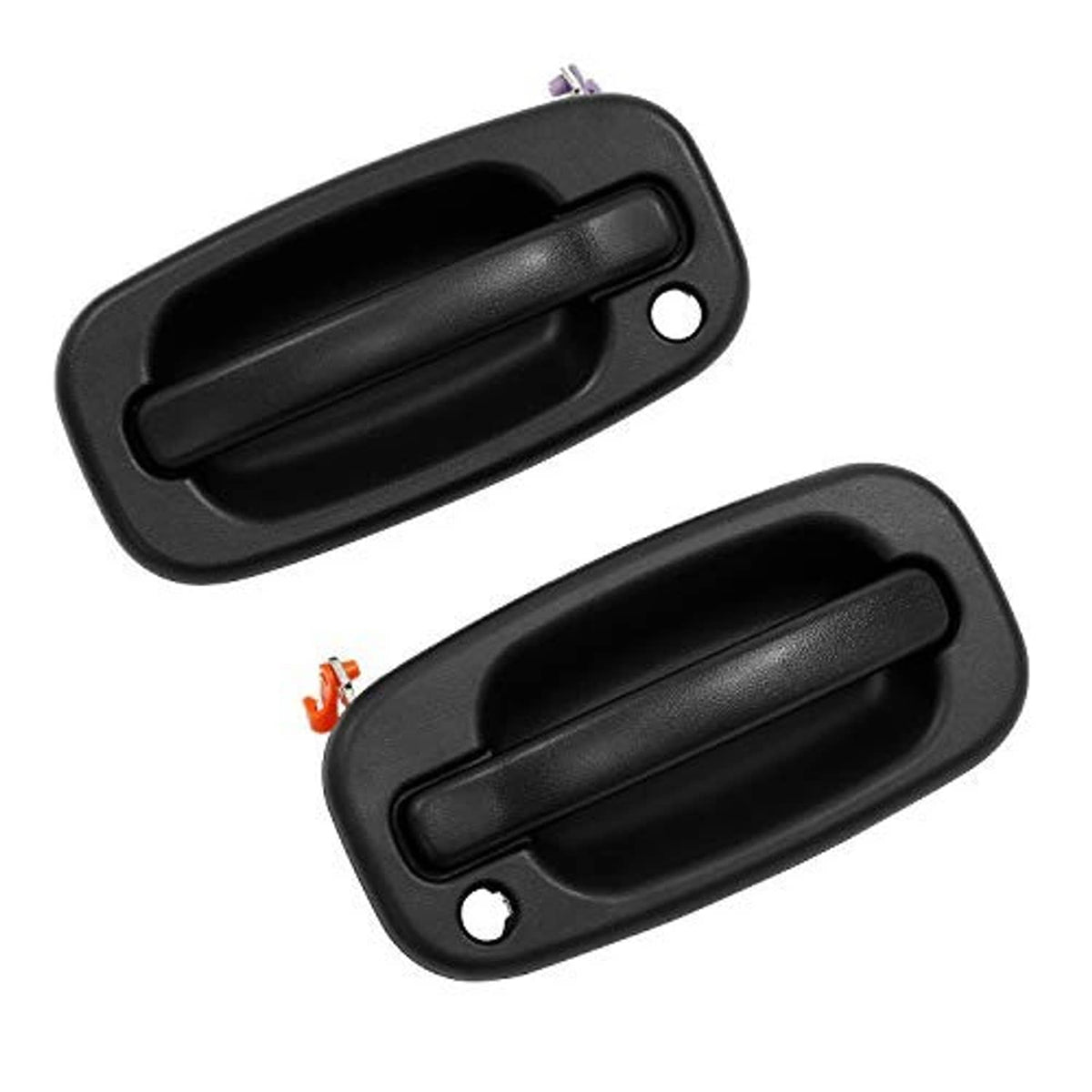 Black exterior door handle pair with recessed grip and mounting keyhole, 2-pack