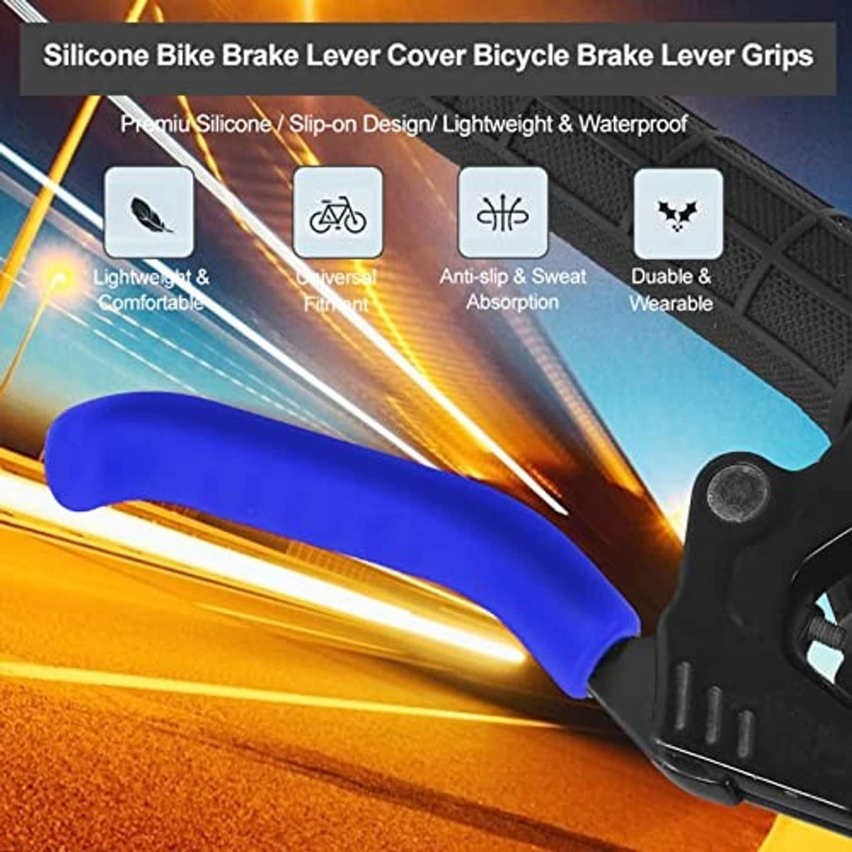 Blue silicone brake lever cover sleeves with textured bike brake lever fit