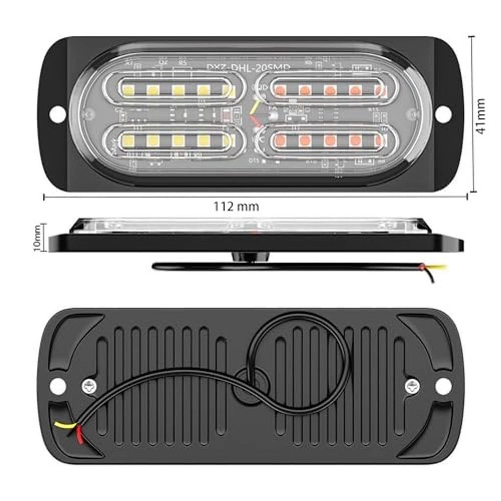 Black oval LED strobe light bar with mounting holes, lens view and rear heat-sink cover