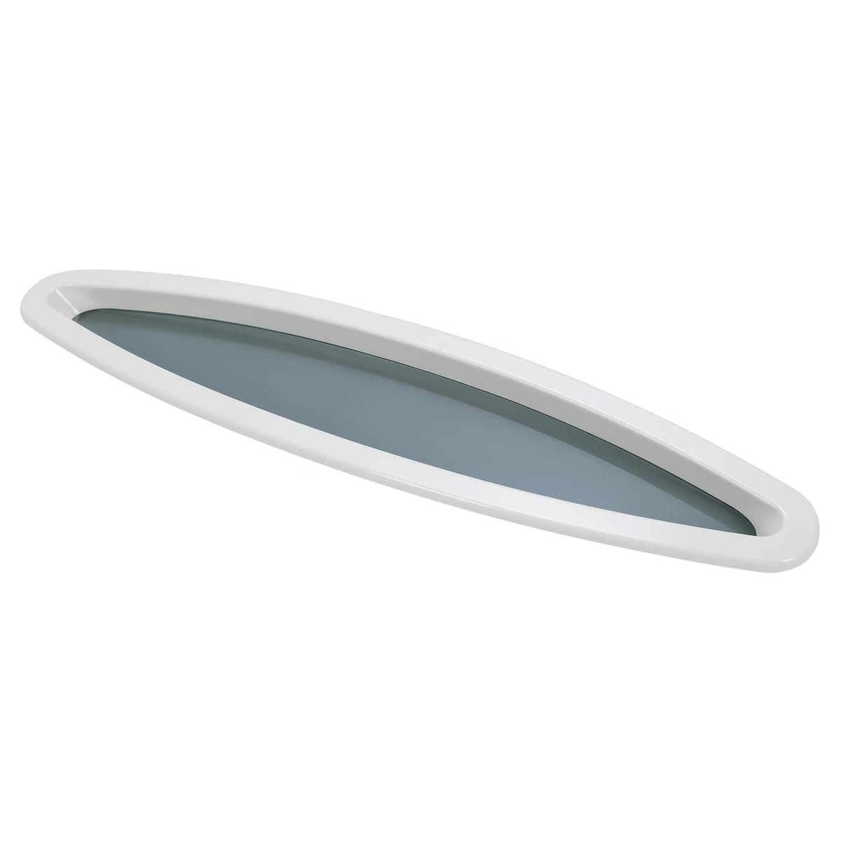 Oval porthole window set in a white bezel with dark tinted glass.
