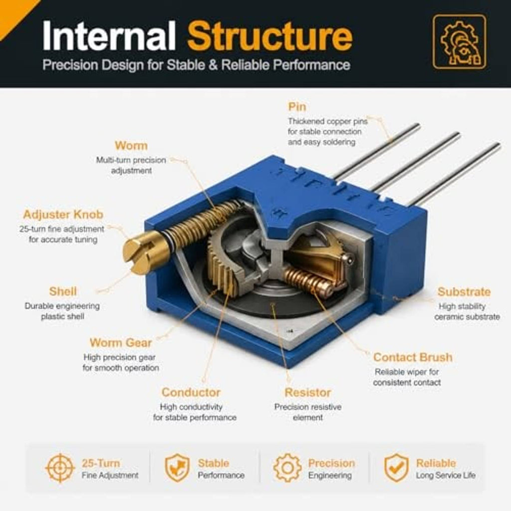 3296W trimmer potentiometer internal structure cross-section with adjustment and contacts