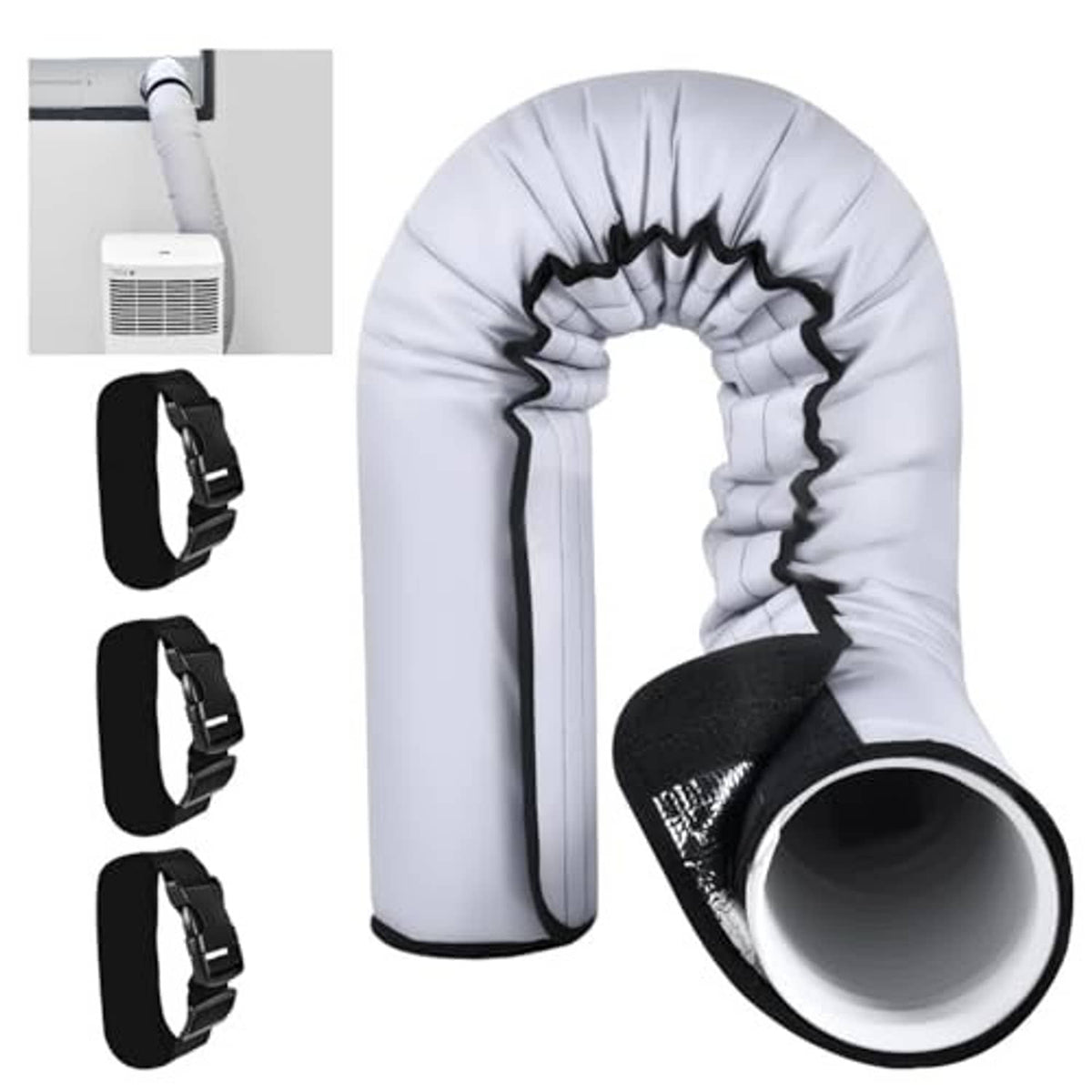 Thick AC hose insulation sleeve with black-edged rim and ruffled, stretchy fabric cuff