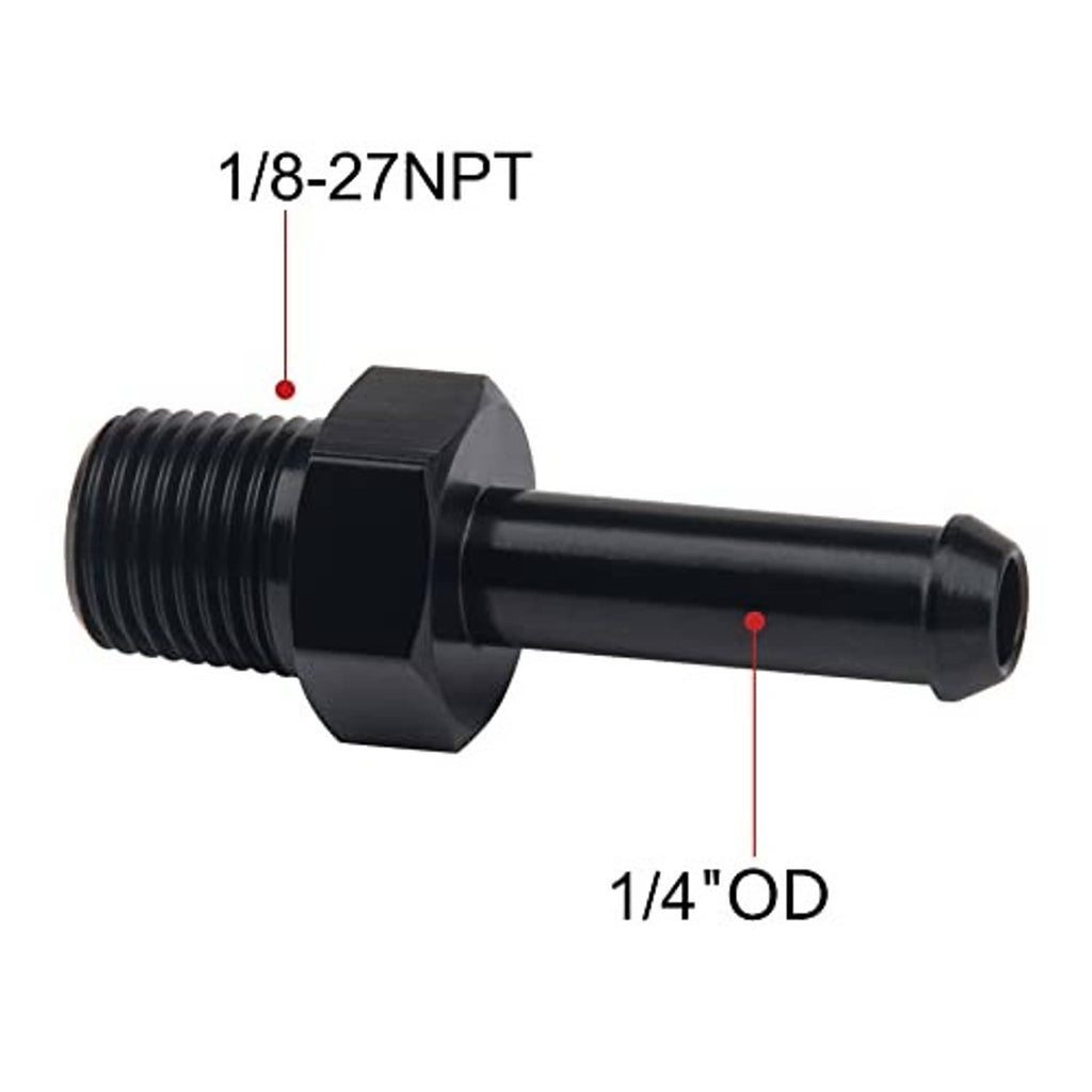 Straight adapter with 1/8-27 NPT male thread and 1/4" OD barb