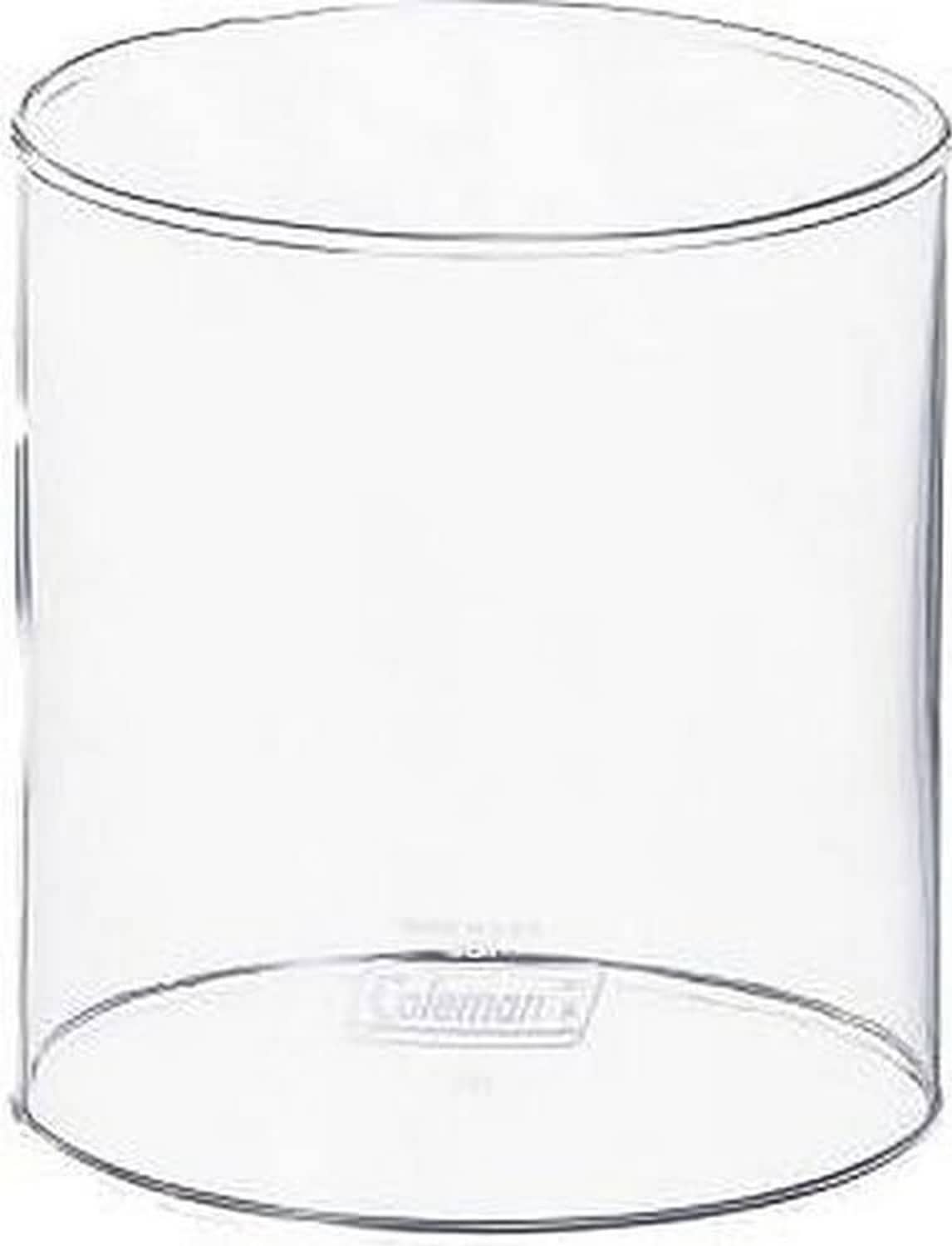Coleman clear glass lantern replacement globe, cylindrical with rim and embossed logo