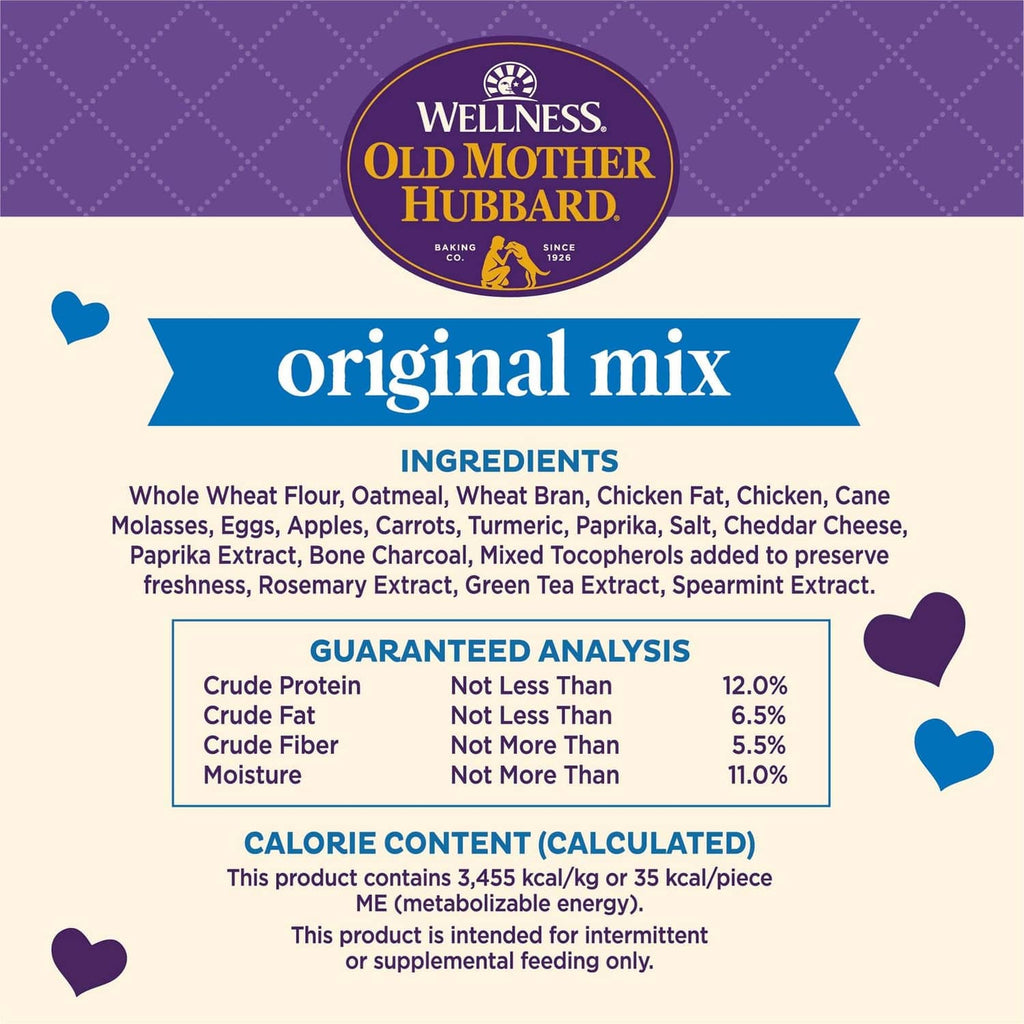 Dog biscuit ingredients and guaranteed analysis panel for Original mix