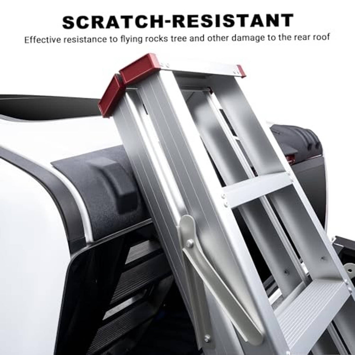 Black TPE rear roof protector panel being positioned on a support frame