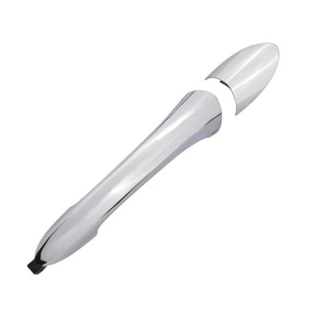Chrome exterior door handle with curved shape, passenger side, front-right
