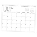 Wall calendar with spiral binding, July 2026 monthly grid, black date numbers