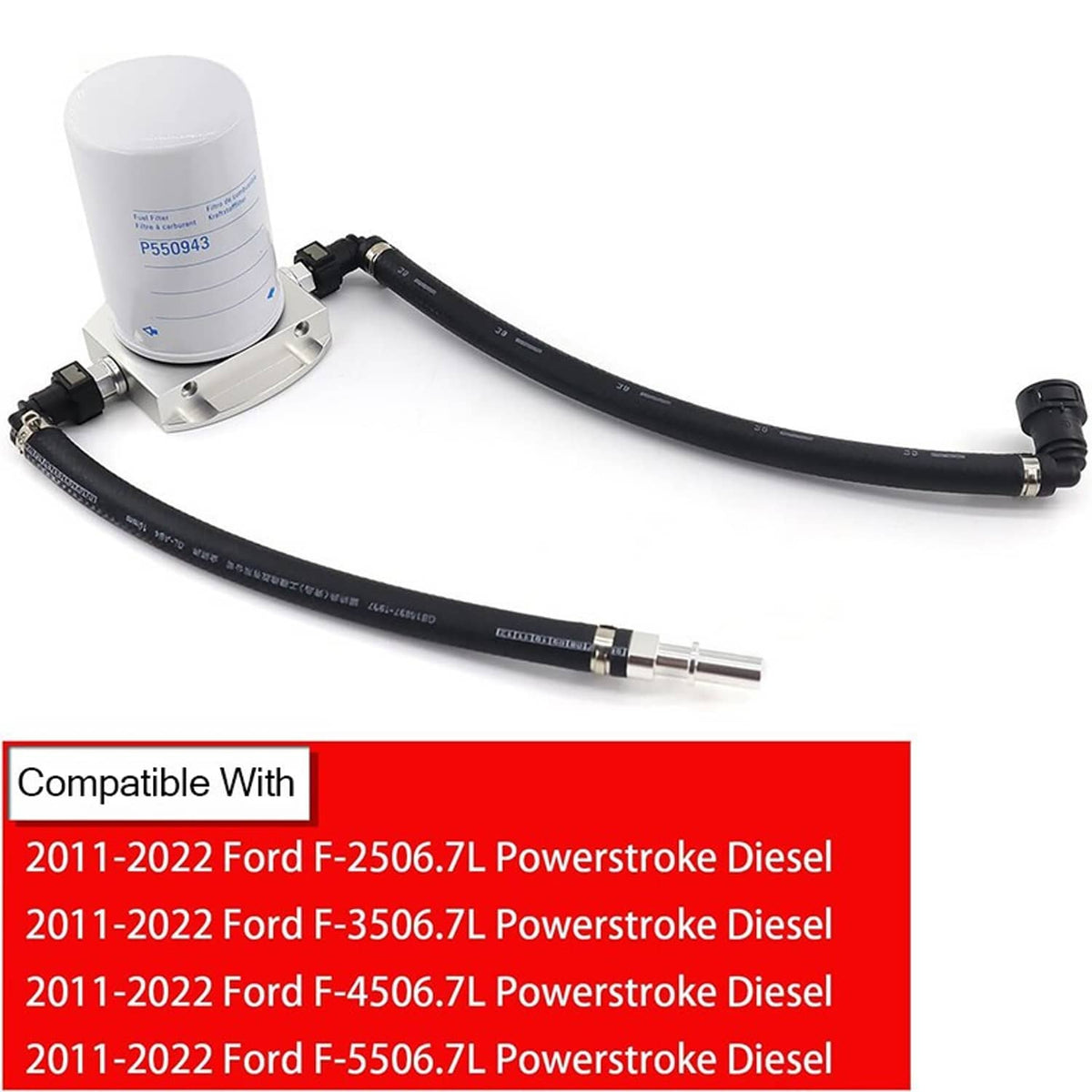 Bypass kit with white filter canister and black braided hoses with connectors