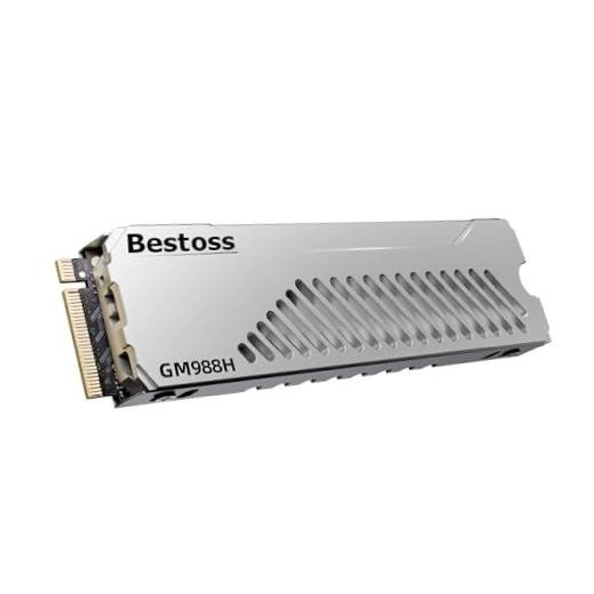 Silver PCIe 4.0 NVMe M.2 2280 SSD with Bestoss heatsink and vented metal cover