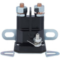 12V lawn mower starter solenoid with black housing, copper terminals, and mounting bracket