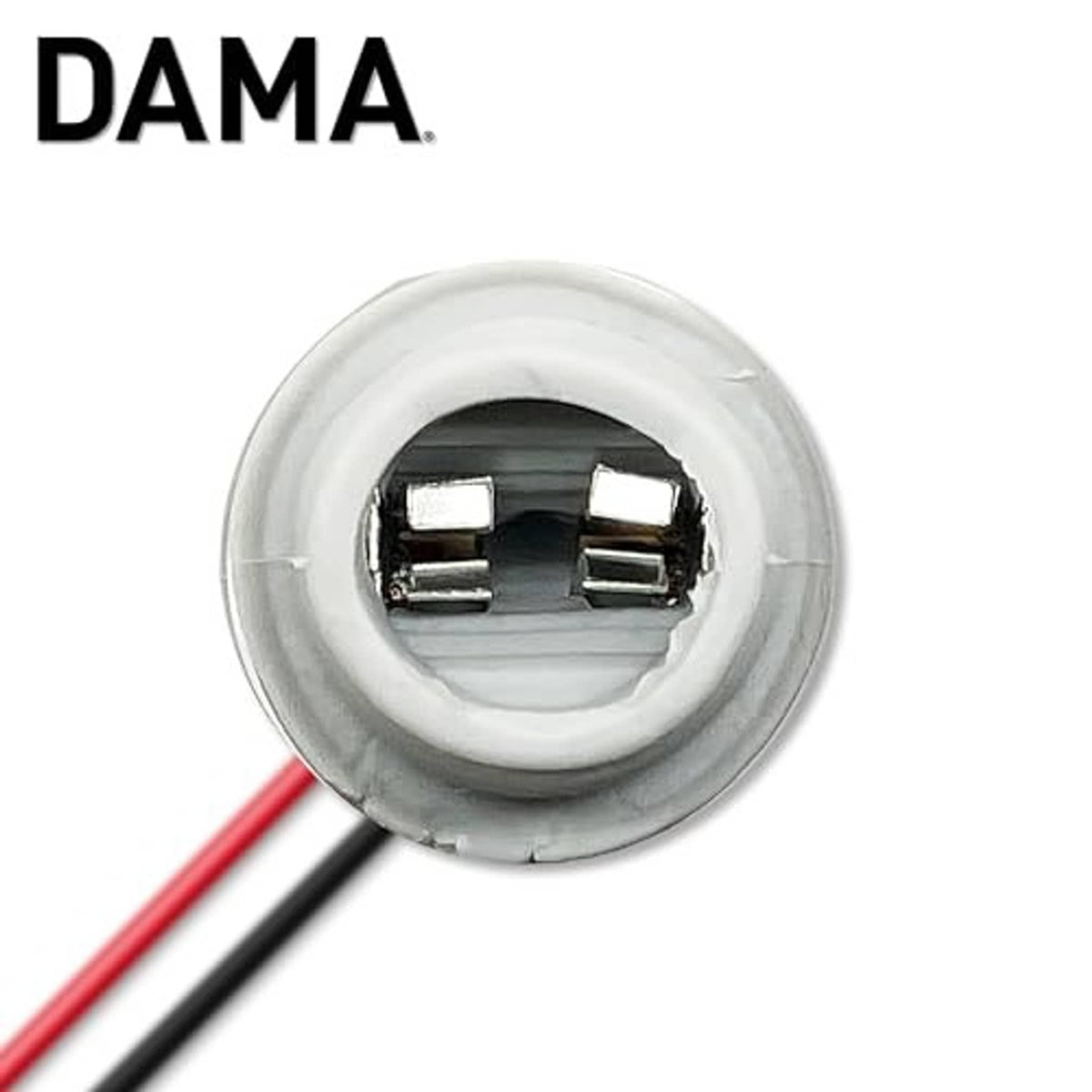 DAMA lamp socket contact insert in gray rubber base, with red wire lead