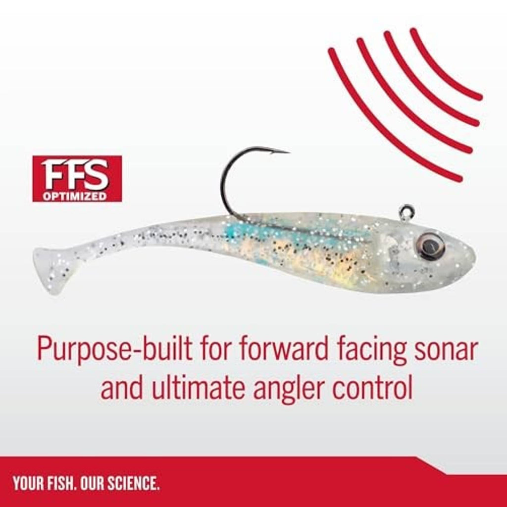 Firetiger soft plastic swimbait with jig hook and sonar-style vibration lines