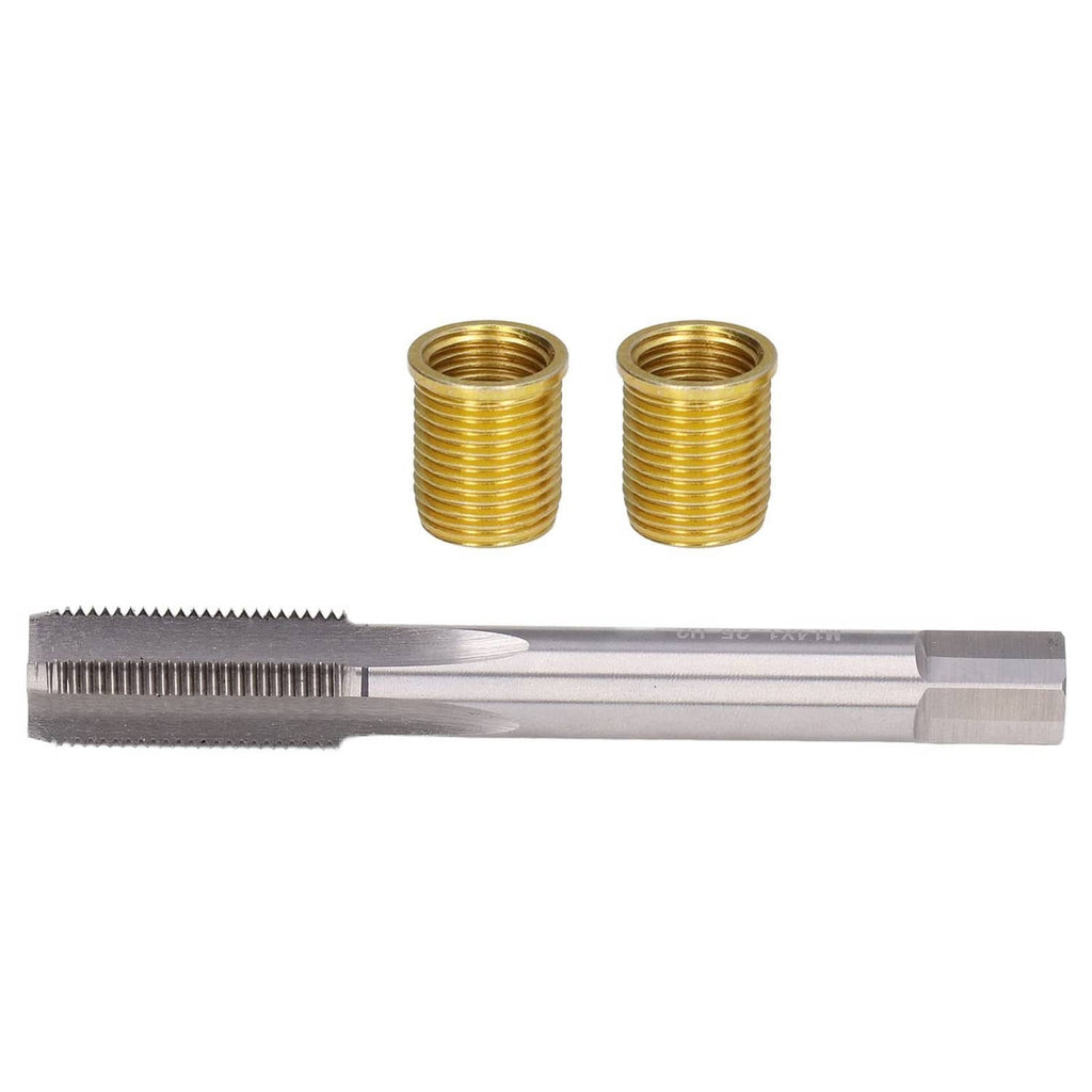 Threaded metal inserts with HeliCoil-style tap tool, gold coils and silver shaft