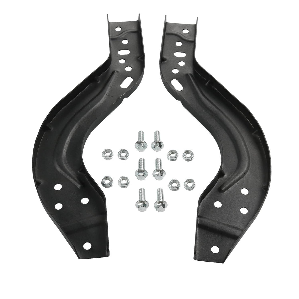 Black mounting brackets for rear bumper face bar with bolt hardware