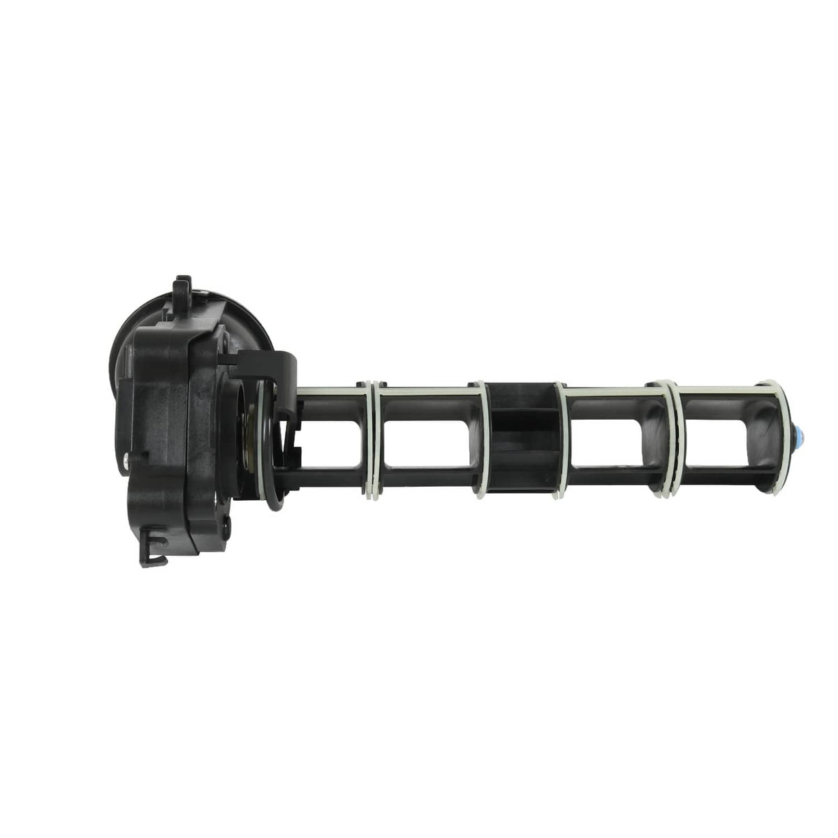 Intake manifold rotary valve with black flange mount and exposed silver port frames
